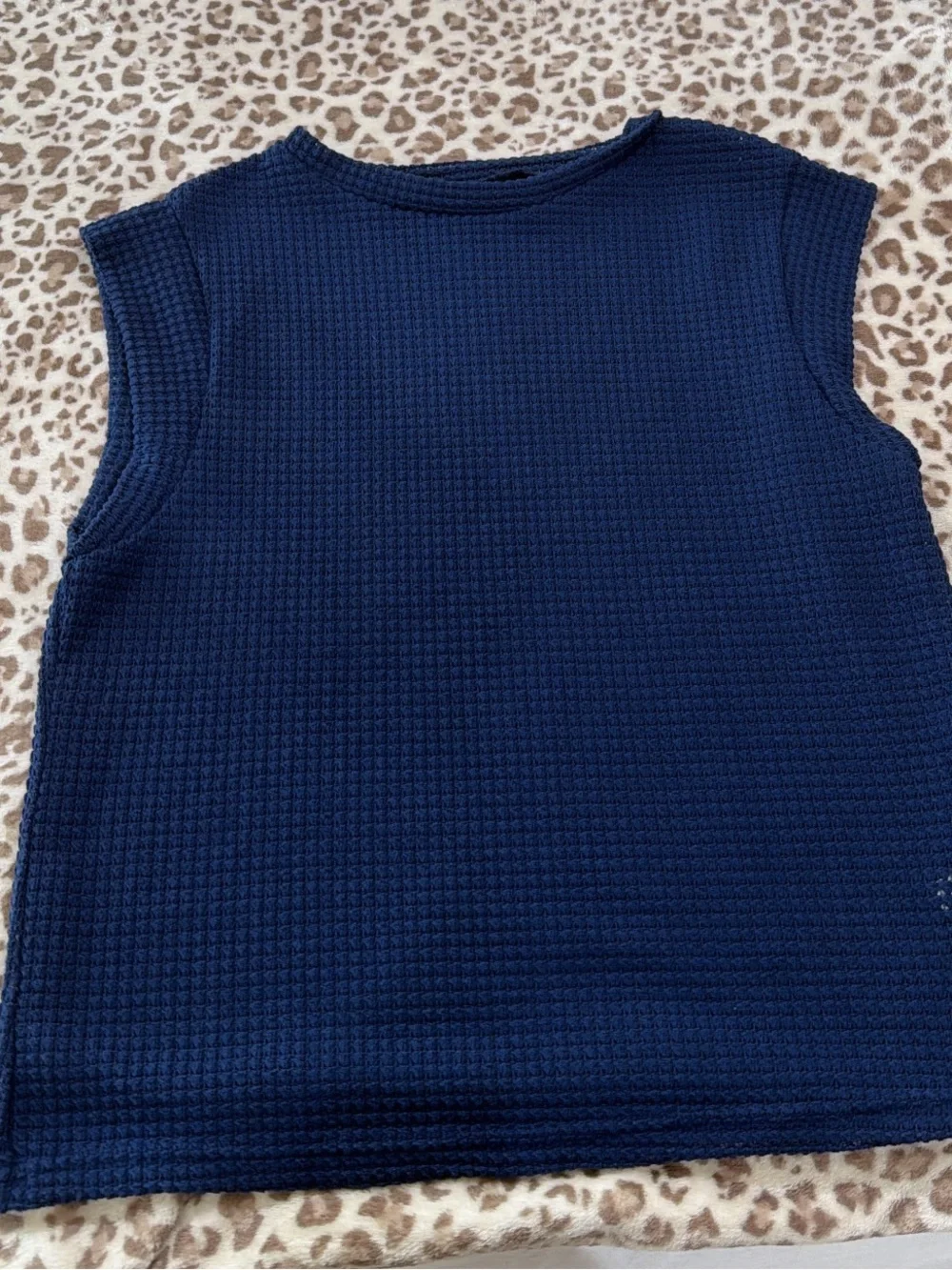Women's Navy Waffle Knit Sleeveless Tank Top